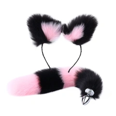 Pink Black Tail+Pink Black Cat Ear