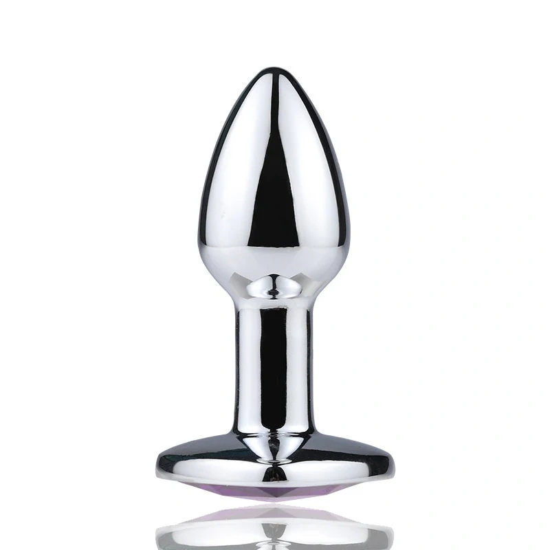 Mini Round Base Anal Plug with Long Handle Stainless Steel Jewel Sex Toys for Women and Men for Beginners