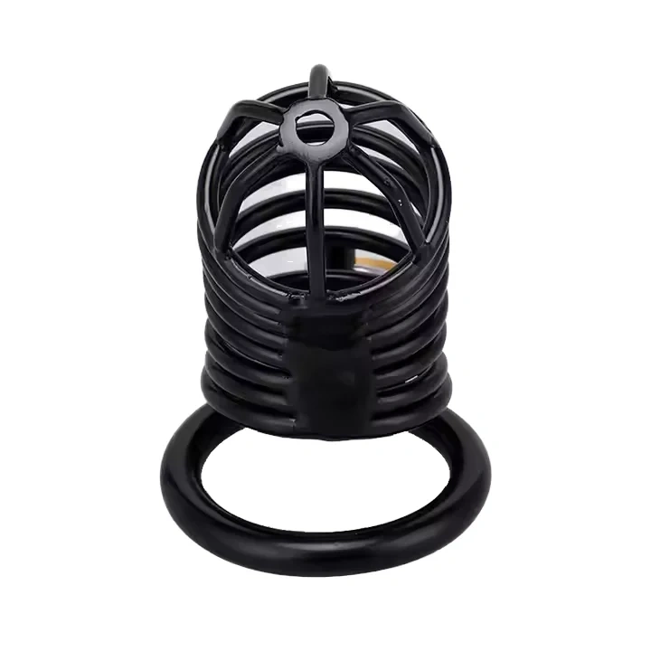 Manganese Steel Male Chastity Device Black Coated Hollow Chastity Cage Bondage Gear Sex Toys for Men BDSM Type