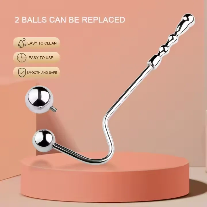Double-Headed Stainless Steel Anal Hook with Two Balls Adult Sex Toys for Women and Men BDSM Bondage Gear Juguetes Sexual