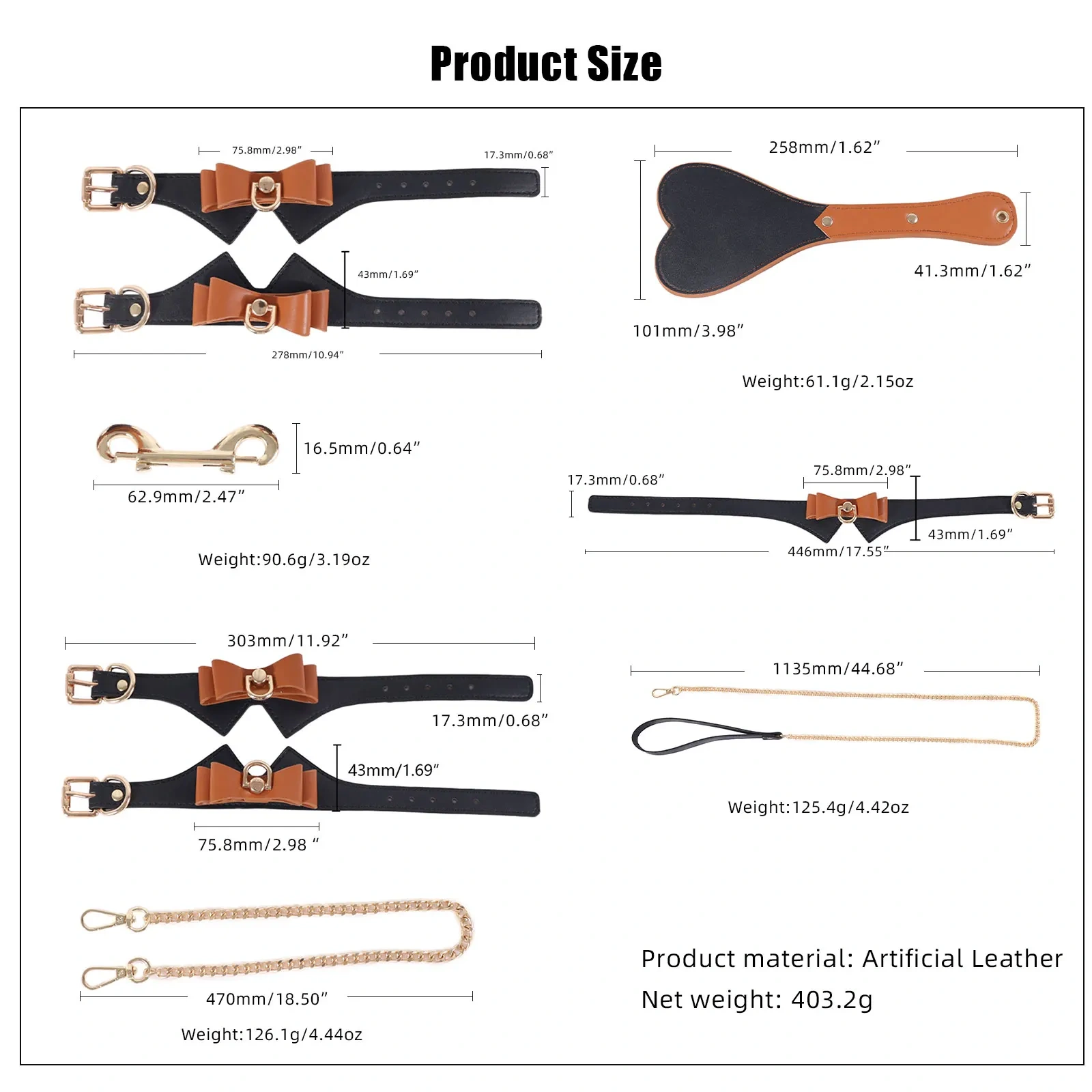 Double Color Bowknot PU Leather 5pcs Bondage Gear Kits Sex Toys for Women Includes Nipple Clamps and Handcuffs