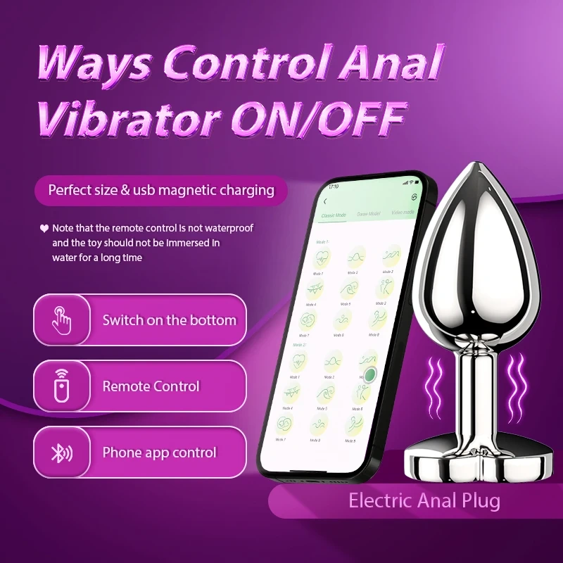 Wireless Remote Control Heart Base Butt Plug Vibrator Mobile App Sex Toys for Women & Men Metal Anal Plug Juguetes Sexuales
