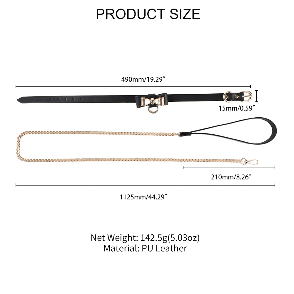 PU Leather Fetish Slave Sex Toys for Couples Bow Neck BDSM Bondage Tie Belt Chain for Women's SM Collar and Harness
