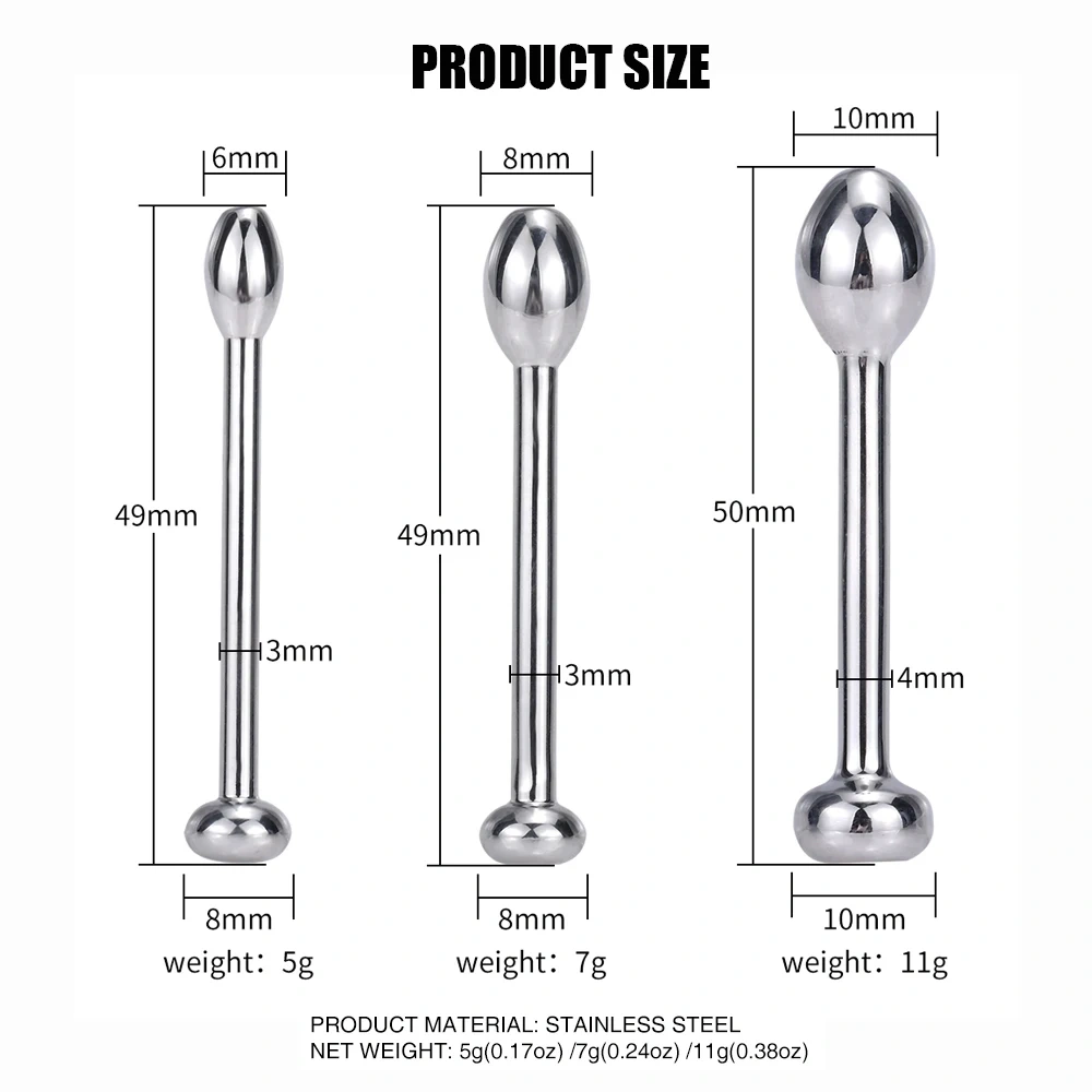 Oval Head Urethral Sounds Stainless Steel BDSM Sounding Kit Penis Toys for Men's Bondage Gear Pain Relief Sex Toys