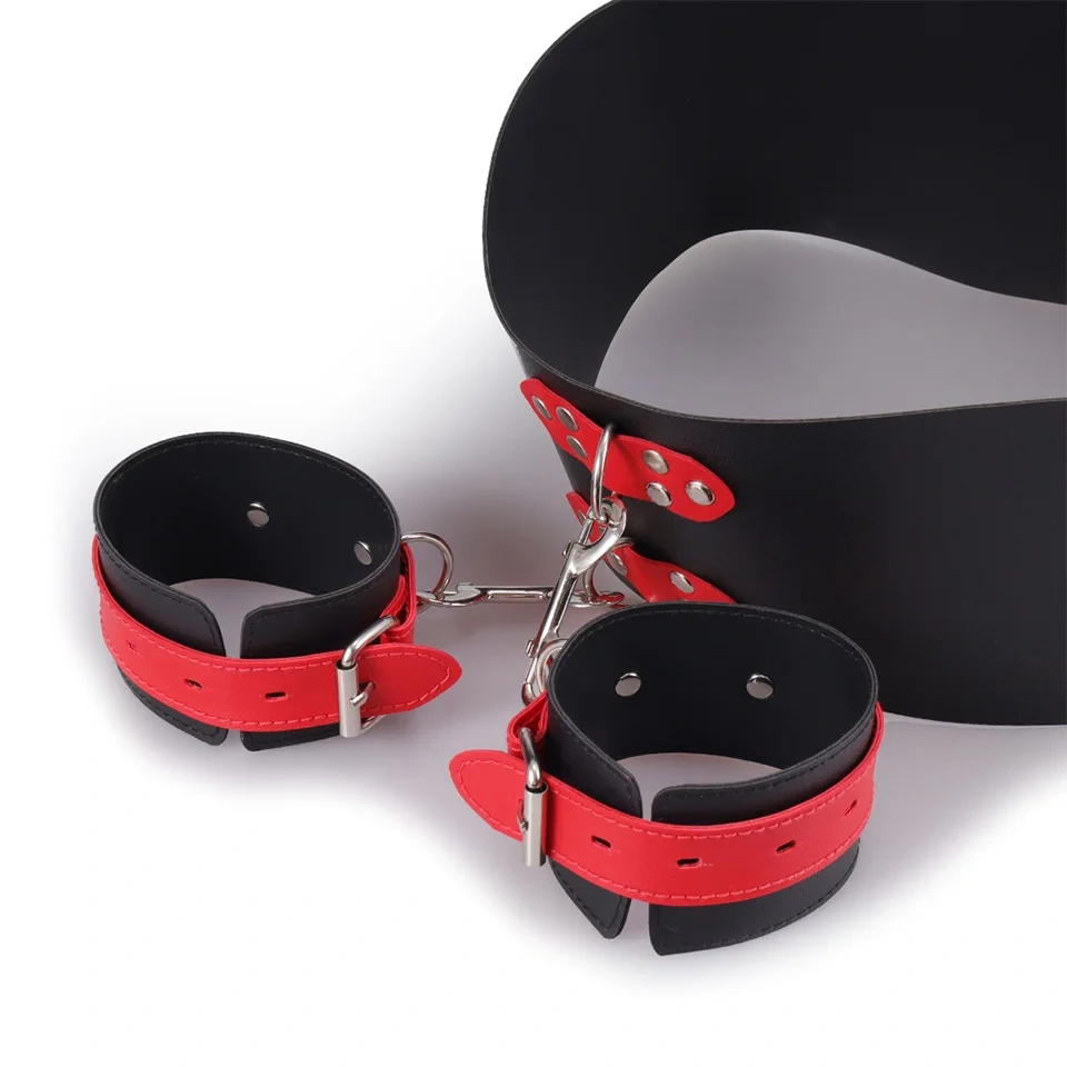 Black-Red PU Leather Bondage Kit with Handcuffs Waist Restraint Sex Toys for Adults for Women Juguetes Sexuales