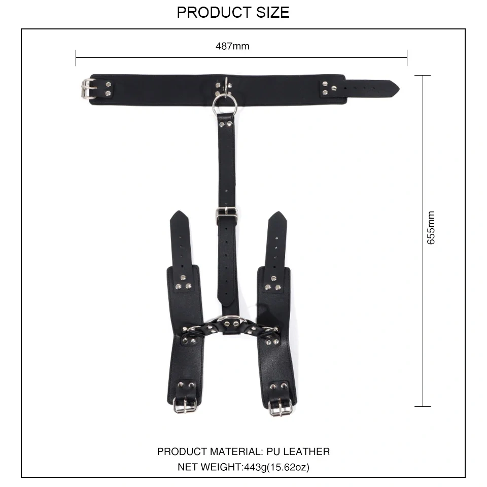 Bondage Gear Black Collar with Handcuffs PU Leather Sex Harness and Toys for Couples for Women and Men