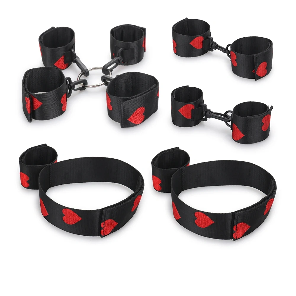 Black and Red Heart Bondage Kit Adult SM Sex Toys Handcuffs and Ankle Cuffs Restraints Juguetes Sexuales Adultos