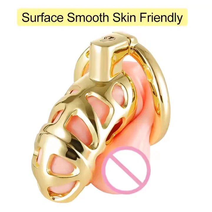Men's Golden Aluminium Alloy SM Type Chastity Cage Sex Toys Bondage Gear for Male Confinement