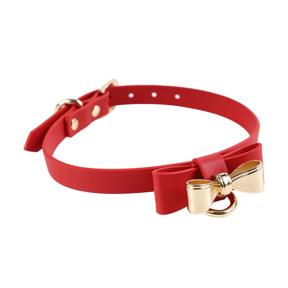 PU Leather Fetish Slave Sex Toys for Couples Bow Neck BDSM Bondage Tie Belt Chain for Women's SM Collar and Harness