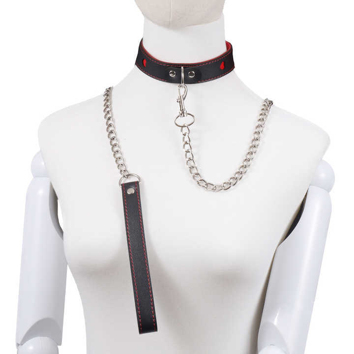Small Red Heart Collar Bondage Kit with Chain Leash PU Leather Sex Toys for Adults BDSM Juguetes Sexuales Adult Sm Accessories