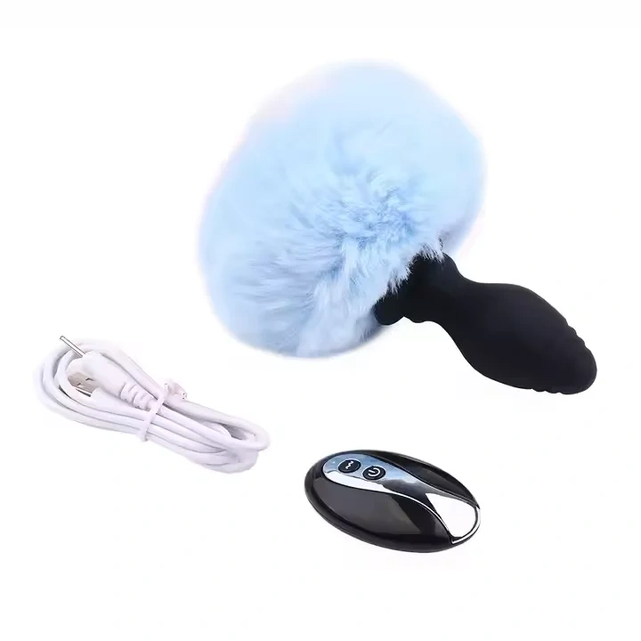 Women's Short Tail Silicone Anal Plug with Heart-Shaped Rabbit Electric Remote Control