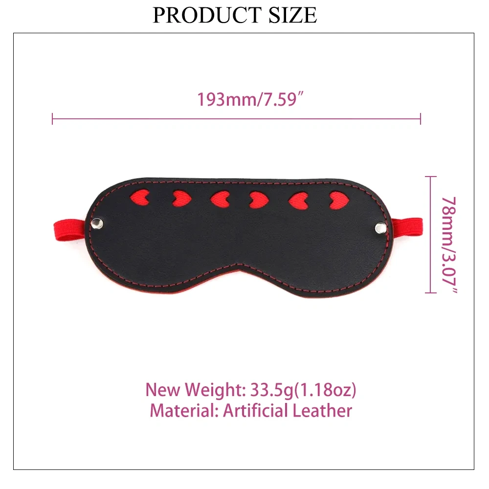 Black and Red Heart Bondage Kits with Artificial Leather BDSM Gear Adult Mask for Women Cosplay Sex Toys
