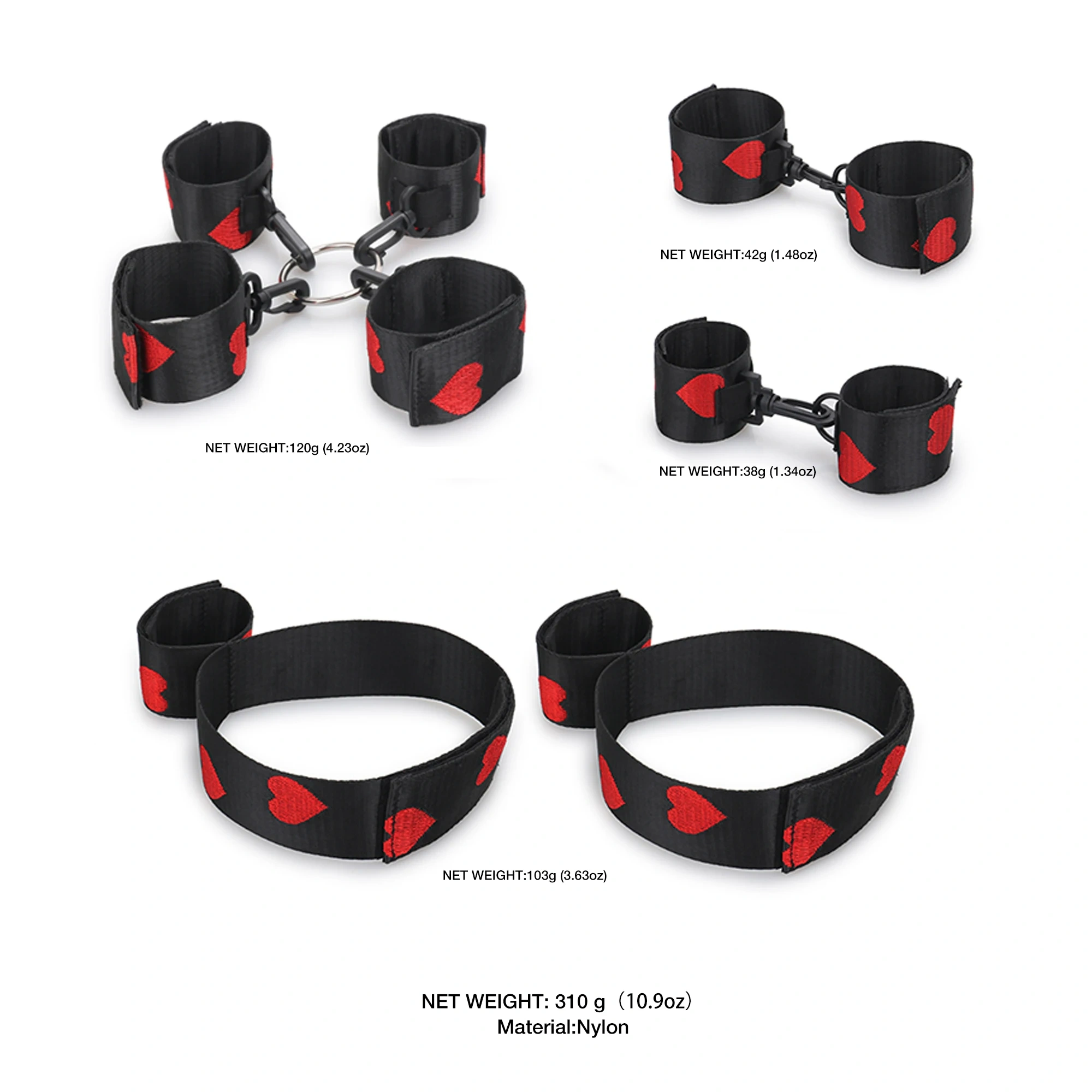 Black and Red Heart Bondage Kit Adult SM Sex Toys Handcuffs and Ankle Cuffs Restraints Juguetes Sexuales Adultos