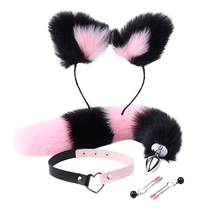 Cosplay Anal Sex Toys Set for Women Cat Ear Fox Tail Anal Plug Collar Nipple Clamps Butt Plug Erotic Juguetes Sexuales