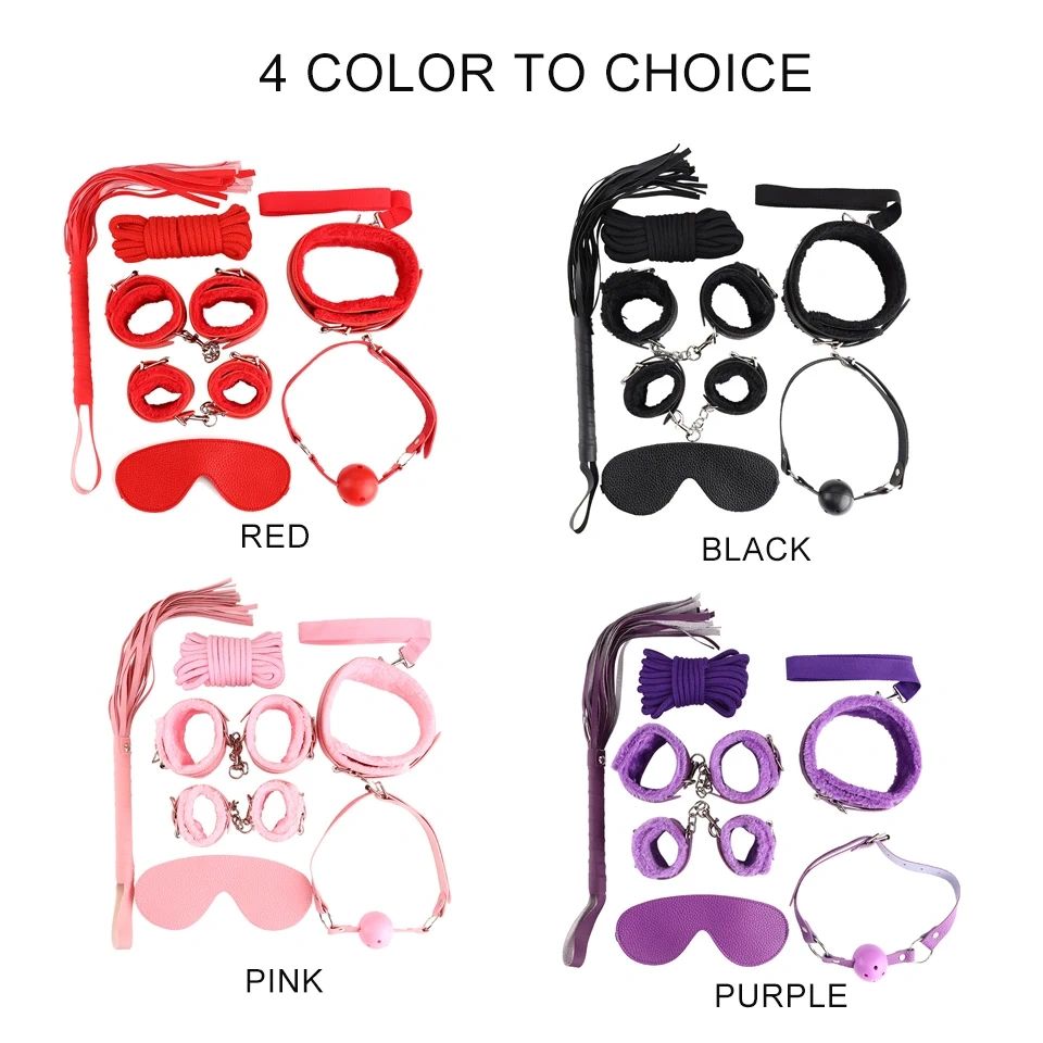 Lichee Pattern Bondage Gear 8 PCS BDSM Restraints Kit Adult Sex Toys for Women Leather Bondage Sets Juguetes Sexuales
