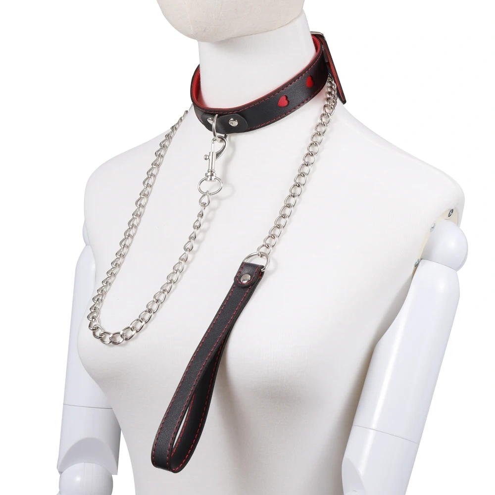 Small Red Heart Collar Bondage Kit with Chain Leash PU Leather Sex Toys for Adults BDSM Juguetes Sexuales Adult Sm Accessories