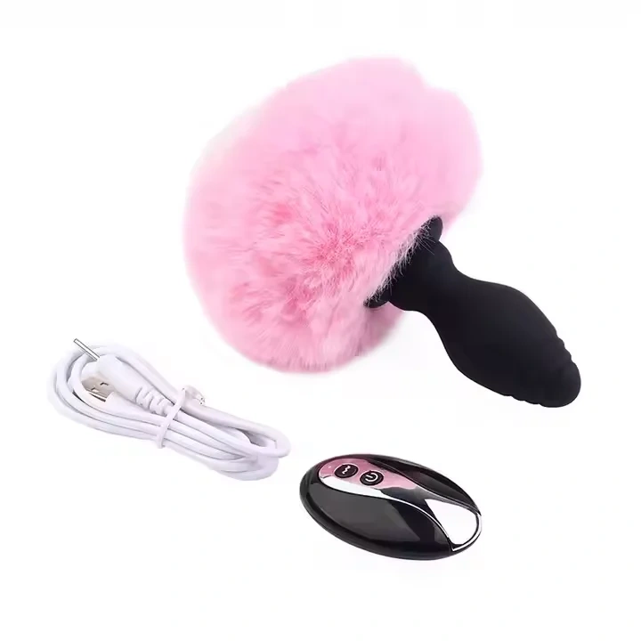 Women's Short Tail Silicone Anal Plug with Heart-Shaped Rabbit Electric Remote Control