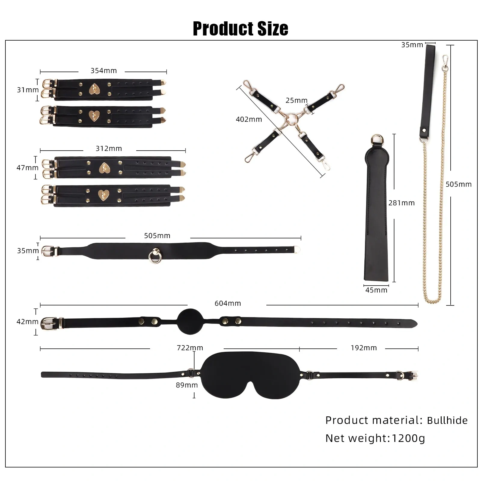 Black Leather Bondage Gear Set 8pcs with Bag BDSM Brown Bondage Kits Adult Sex Toys Juguetes Sexuales