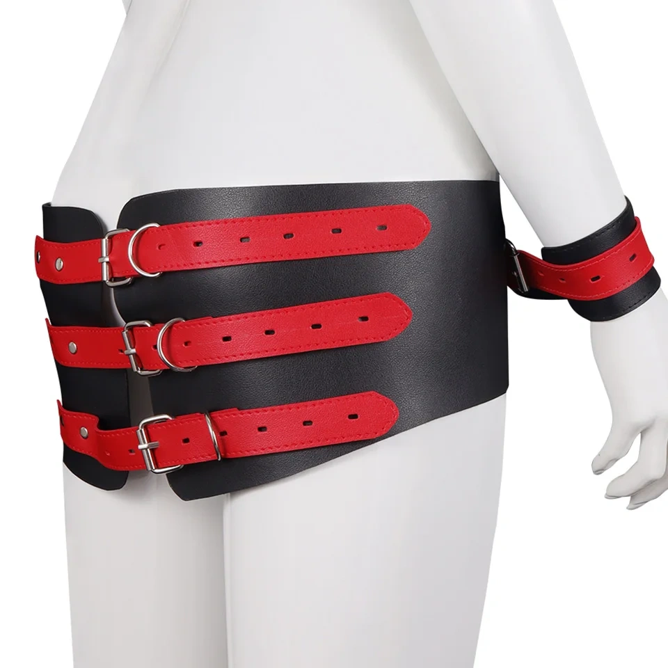 Black-Red PU Leather Bondage Kit with Handcuffs Waist Restraint Sex Toys for Adults for Women Juguetes Sexuales