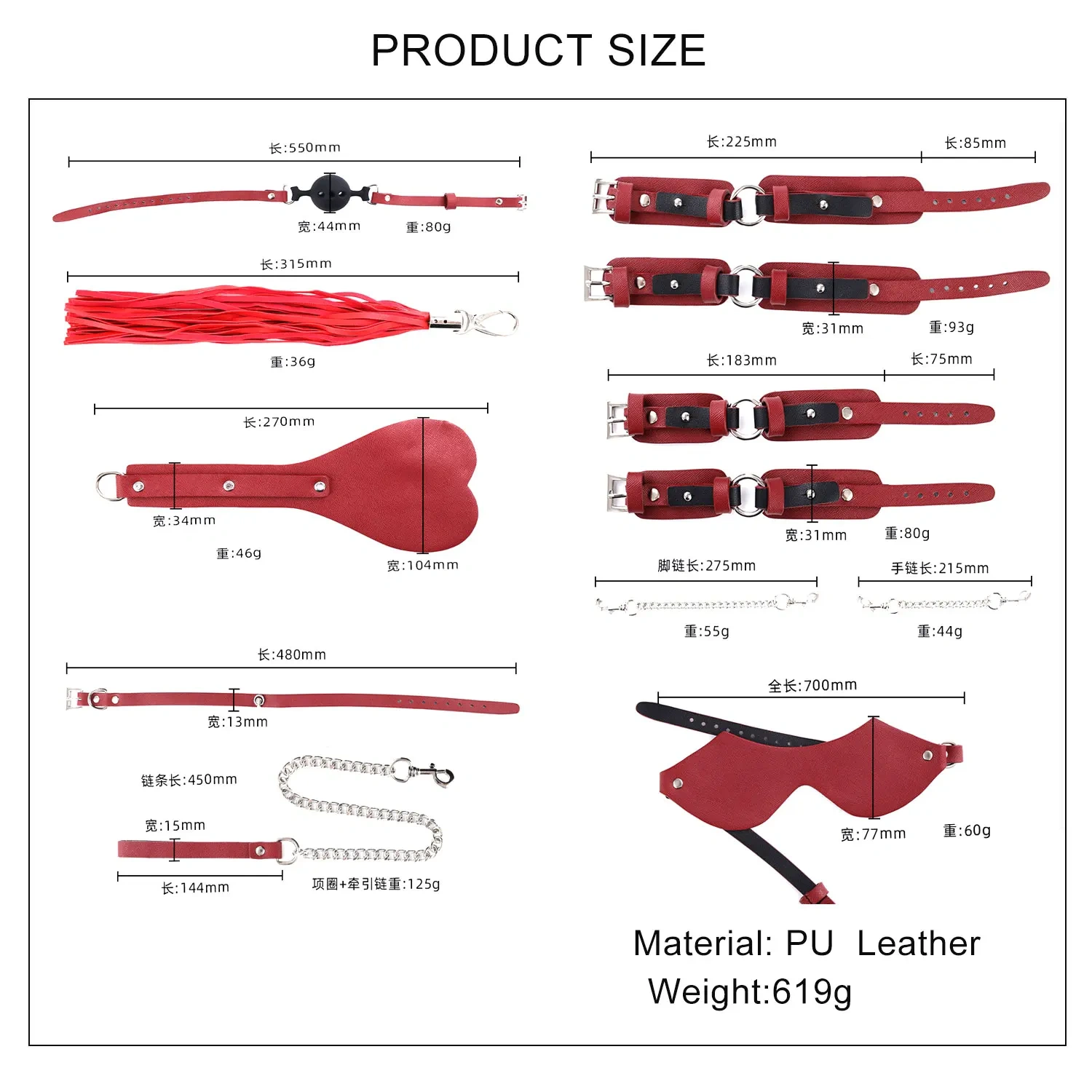 Black & Red Pu Leather Bondage Gear 8pcs Bed Restraints for Women BDSM Sex Toys with Bag Juguetes Sexuales