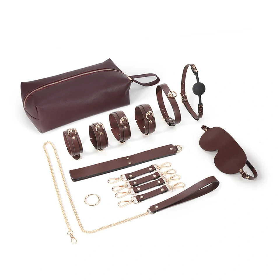 9pcs Real Leather Adult Bondage Gear Set BDSM Sex Toy Kit for Men and Women Handcuff Bondage Suit Juguetes Sexuales