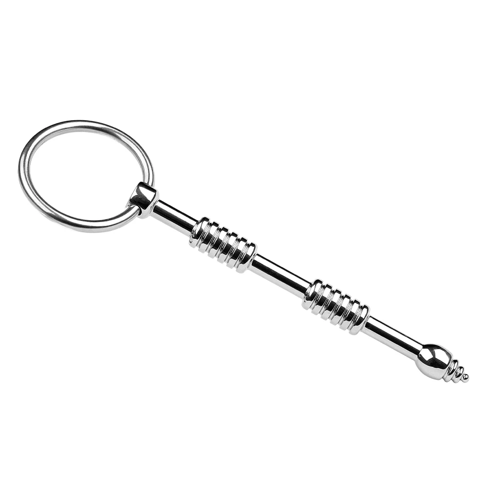 Men's BDSM Bondage Gear Stainless Steel Screw Head Urethral Sounds with Ring Pain-Sounding Kit Penis Toys for Sexual Pleasure