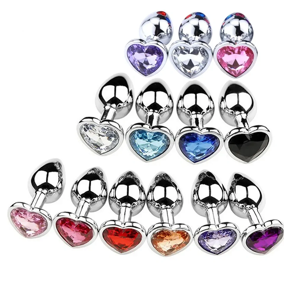Fun Metal Heart Base Anal Plug S-Size Heart Jewel Butt Plug Adult Sex Toys for Women and Men Juguetes Sexuales