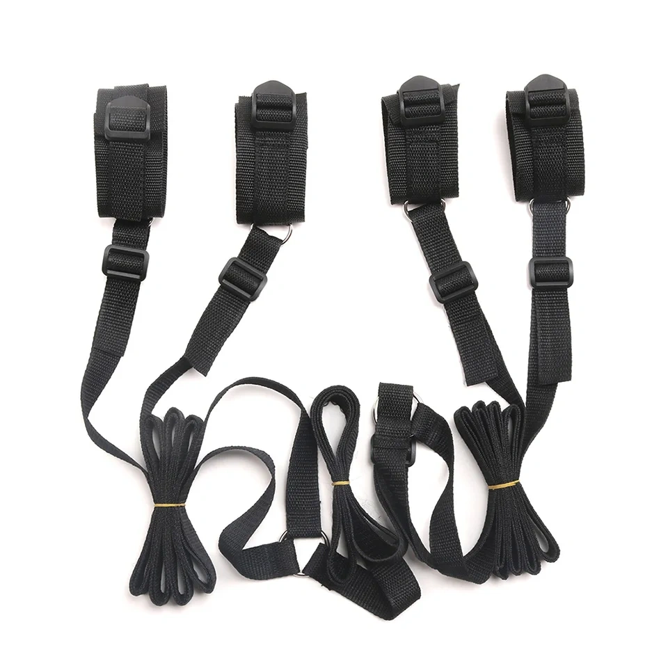 Bondage Gear Black Adult Sex Toys Variety of Bed Restraint Design Bondage Belt and Handcuff Kits BDSM Accessories