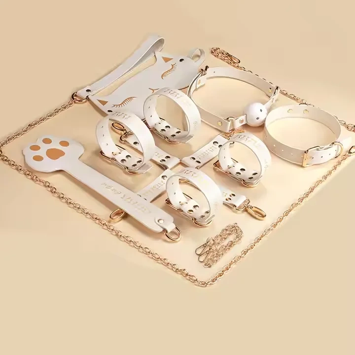Cat Girl Bondage Gear 8pcs PU Leather BDSM Kit Sex Toys for Women Handcuffs Collar Bondage Set Juguetes Sexuales