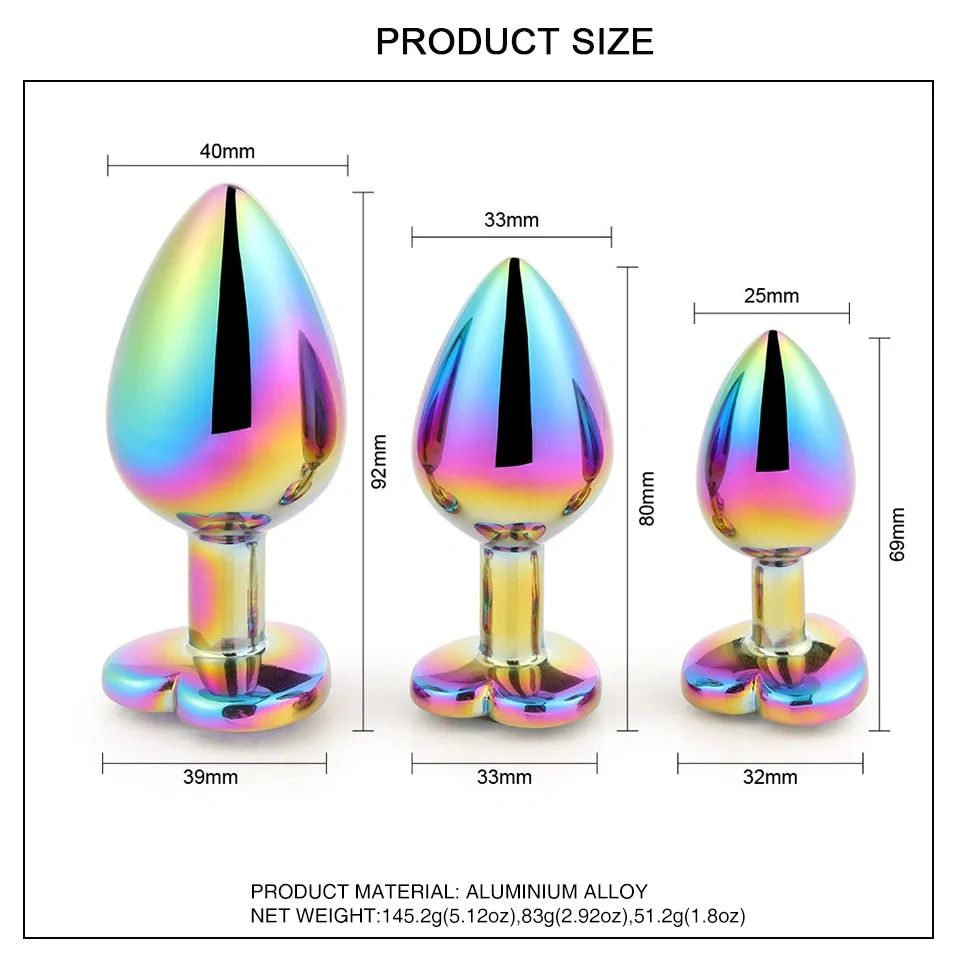 Rainbow Metal Anal Plug with Heart Crystal Base Colorful Anal Toys for Women Sex Juguetes Sexuales