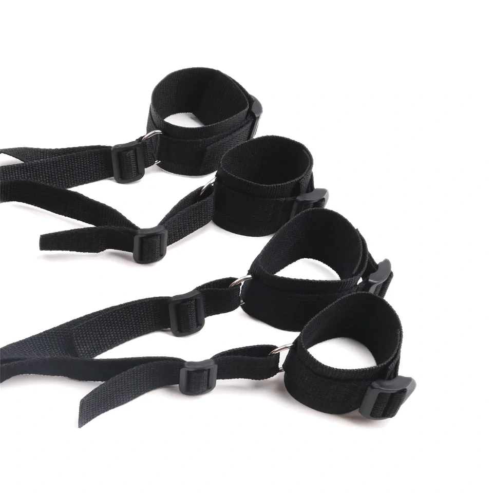 Bondage Gear Black Adult Sex Toys Variety of Bed Restraint Design Bondage Belt and Handcuff Kits BDSM Accessories