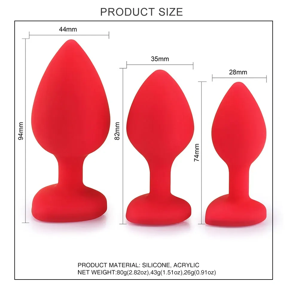 FBA-014 Red Silicone Transparent Jewel Butt Plug S M L Anal Plug Set Amazon Fulfilled Sex Toys for Women