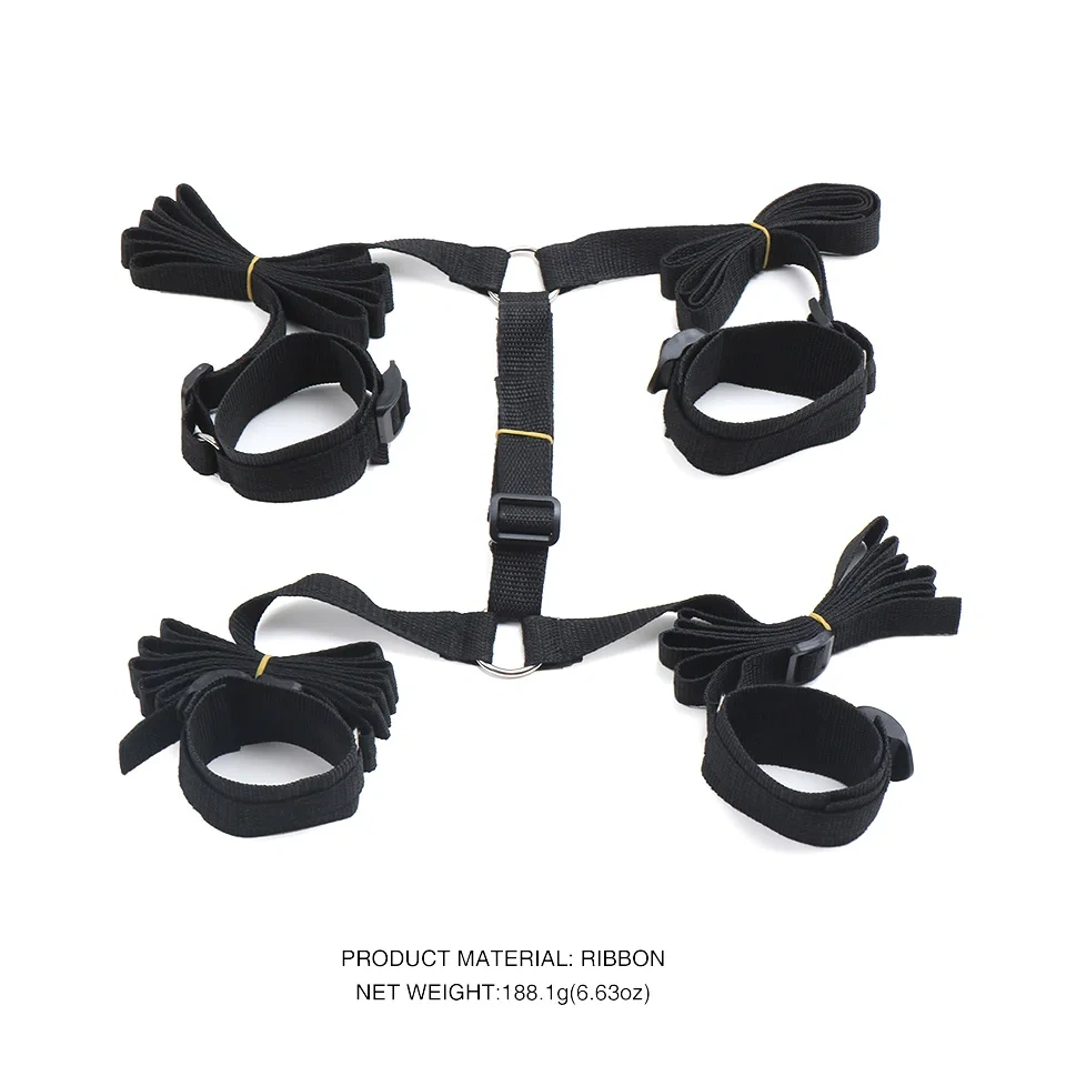 Bondage Gear Black Adult Sex Toys Variety of Bed Restraint Design Bondage Belt and Handcuff Kits BDSM Accessories