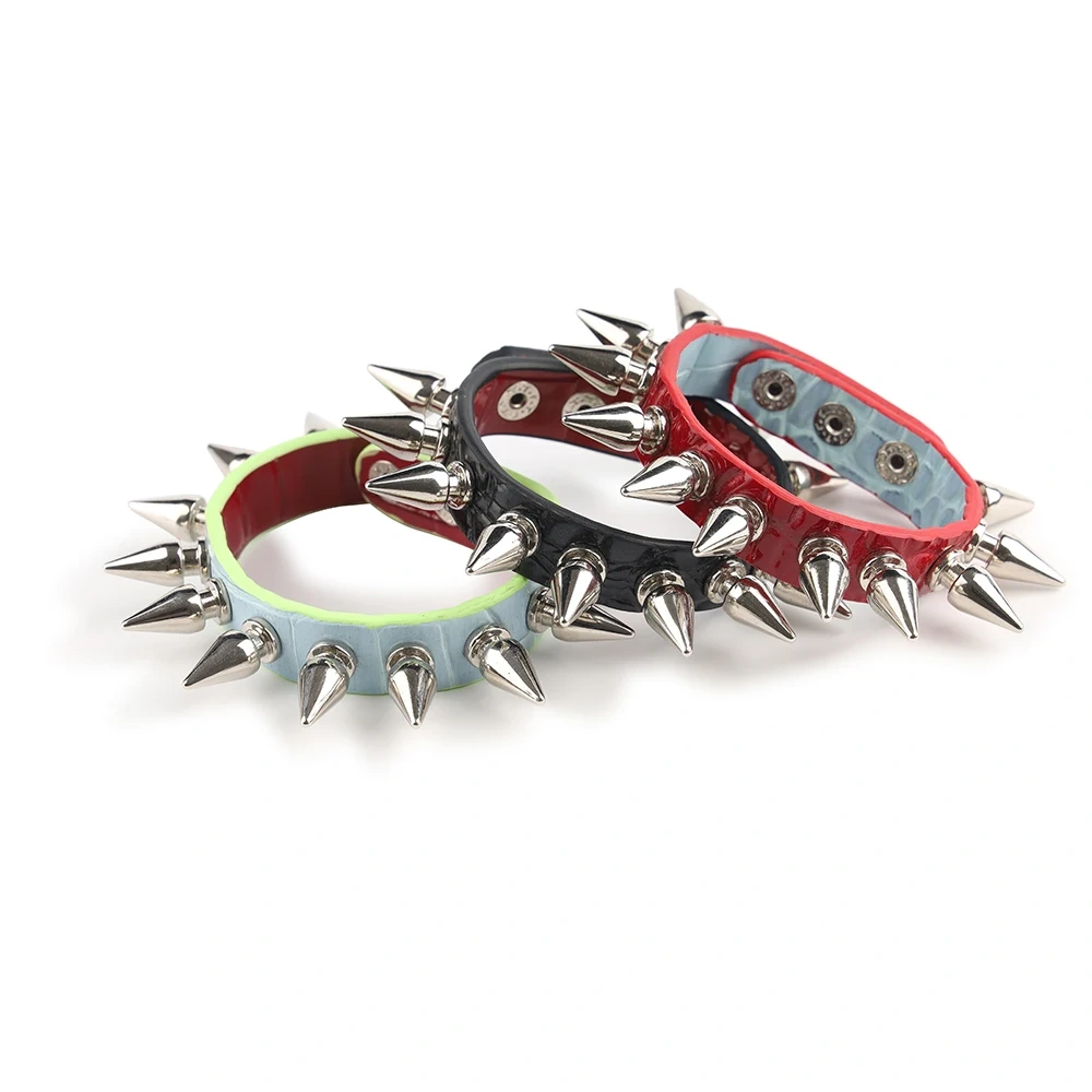 Colorful Real Leather Bondage Gear Bracelet with Metal Spikes Women's Sex Harness Kits Toys for Sexual Pleasure