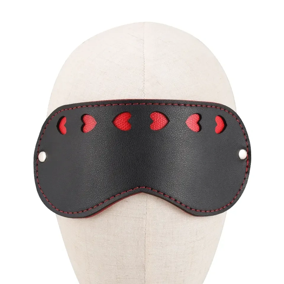 Black and Red Heart Bondage Kits with Artificial Leather BDSM Gear Adult Mask for Women Cosplay Sex Toys
