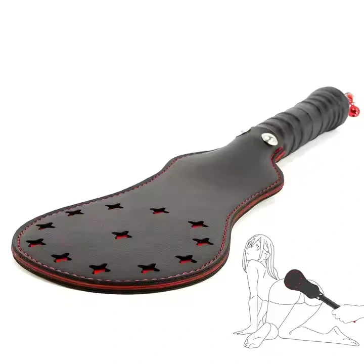 Small Red Star and Black Elliptical Paddle BDSM Kit PU Leather Whips for Spanking Sex Toys for Adults Women and Men