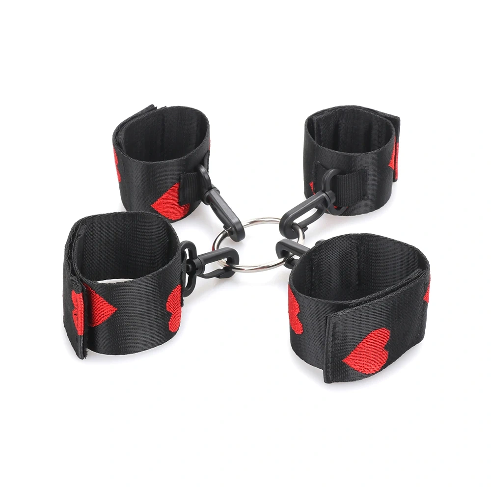 Black and Red Heart Bondage Kit Adult SM Sex Toys Handcuffs and Ankle Cuffs Restraints Juguetes Sexuales Adultos