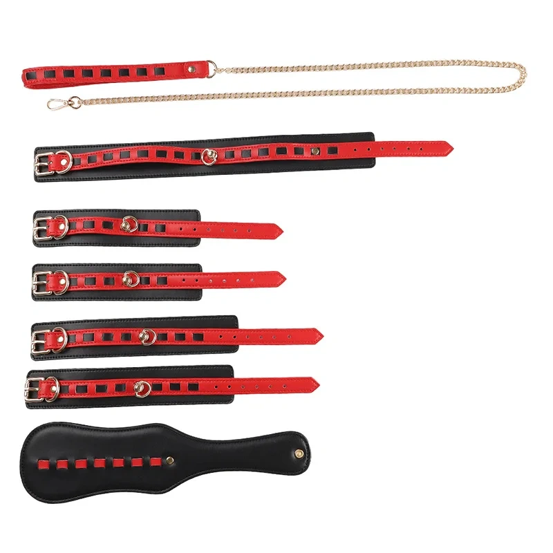 Double-Color Leather Bondage Set for Women BDSM Bondage Restraints Kit with Collar Adult Sex Products and Sex Toys