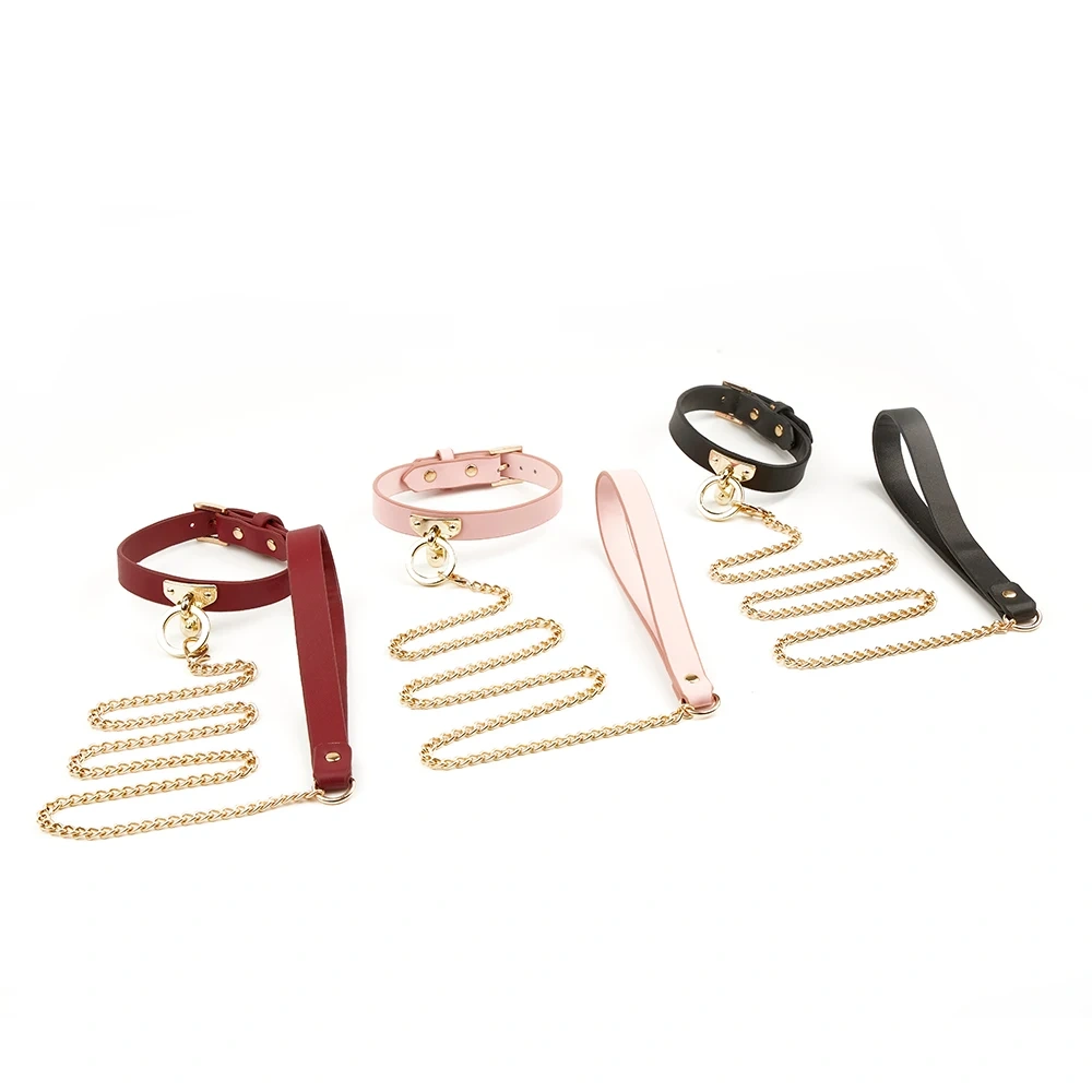 Real Leather Bondage Gear with Black Red Pink Collar Mask Whip Handcuff-Adult Sex Toys Kit for Women Including Color Box Packing