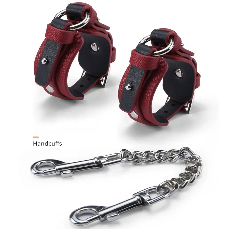 Black & Red Pu Leather Bondage Gear 8pcs Bed Restraints for Women BDSM Sex Toys with Bag Juguetes Sexuales