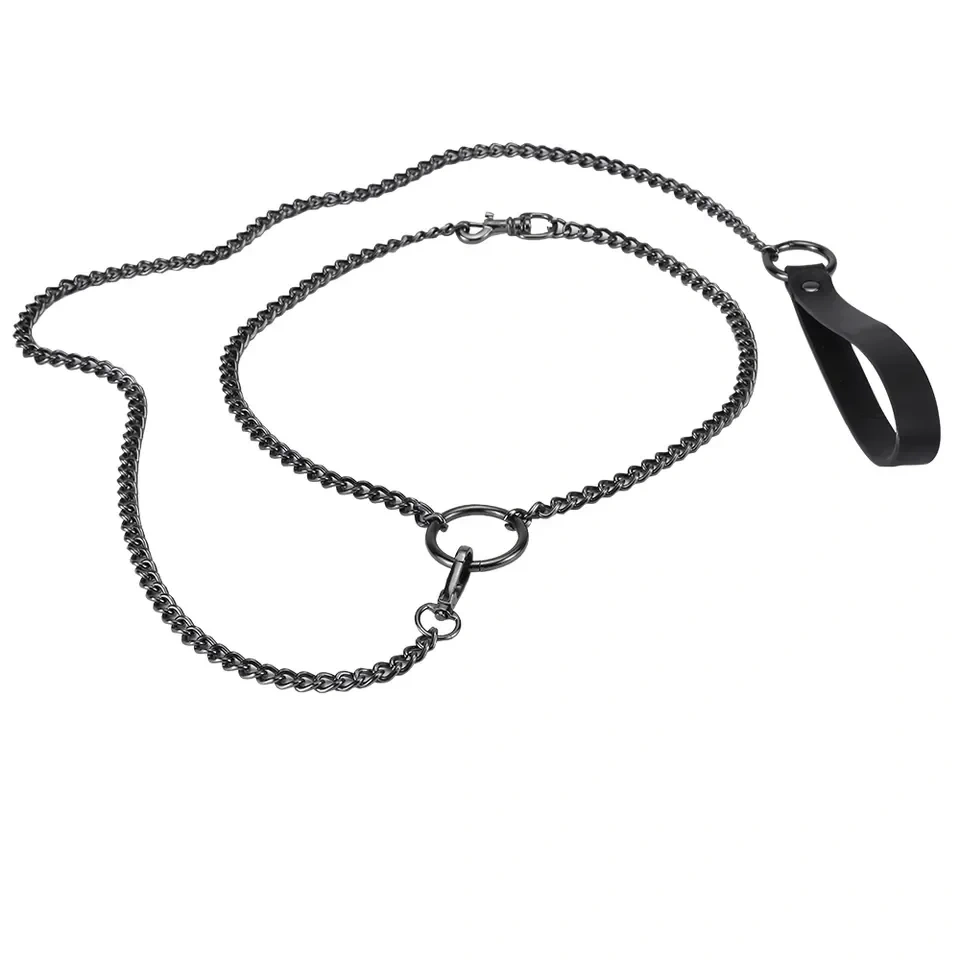 Bondage Gear Adult Sex Toys Kit Grey Metal Chain Collar with Leash Harness BDSM Features for SM Relationships
