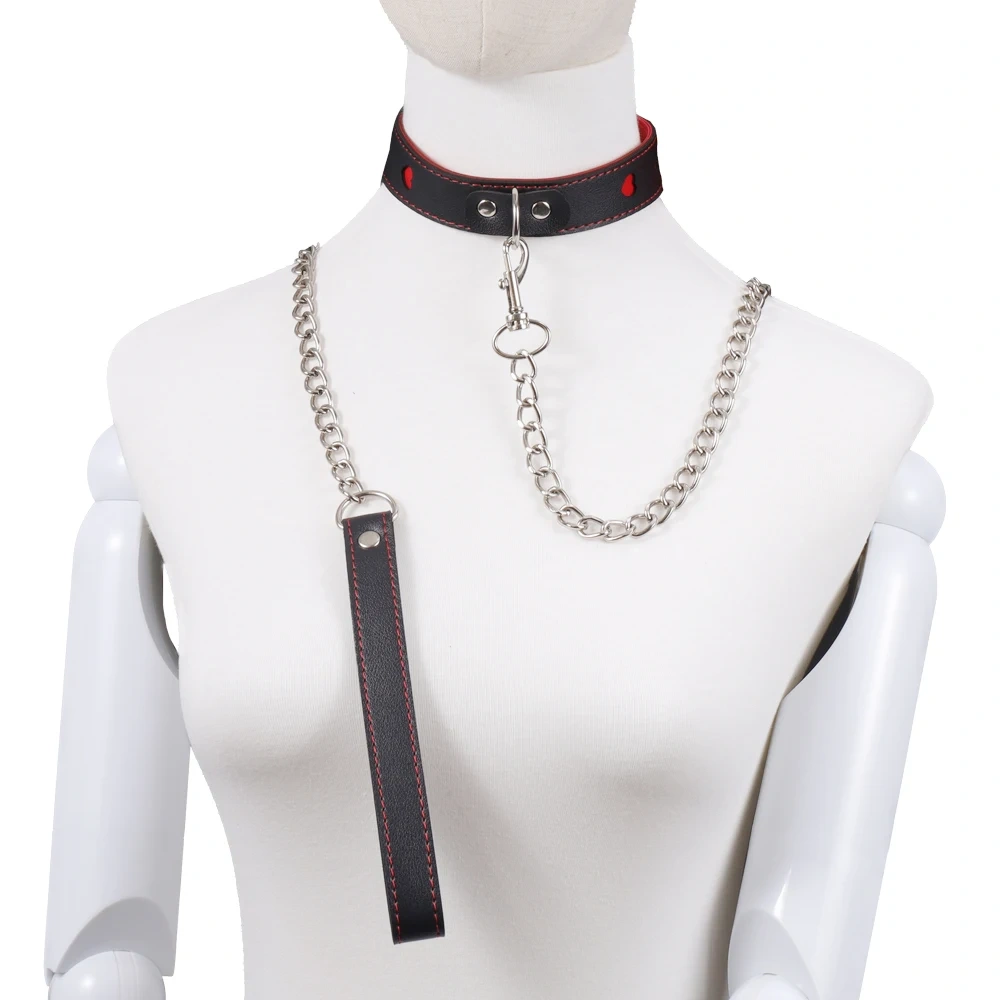 Small Red Heart Collar Bondage Kit with Chain Leash PU Leather Sex Toys for Adults BDSM Juguetes Sexuales Adult Sm Accessories