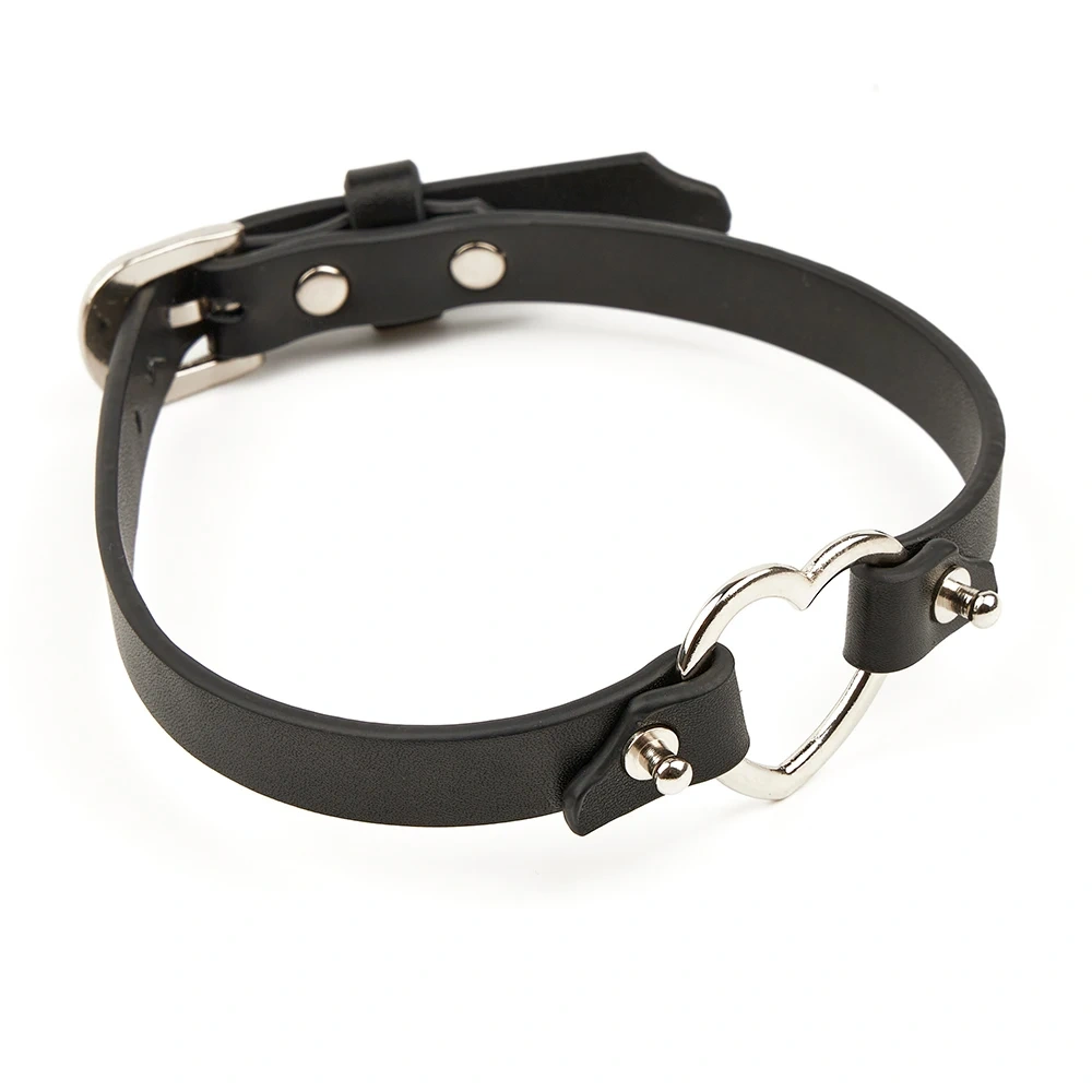Black Heart-Shape Buckle Collar Real Leather Harness for Women BDSM and SM Sex Toys Juguetes Sexuales