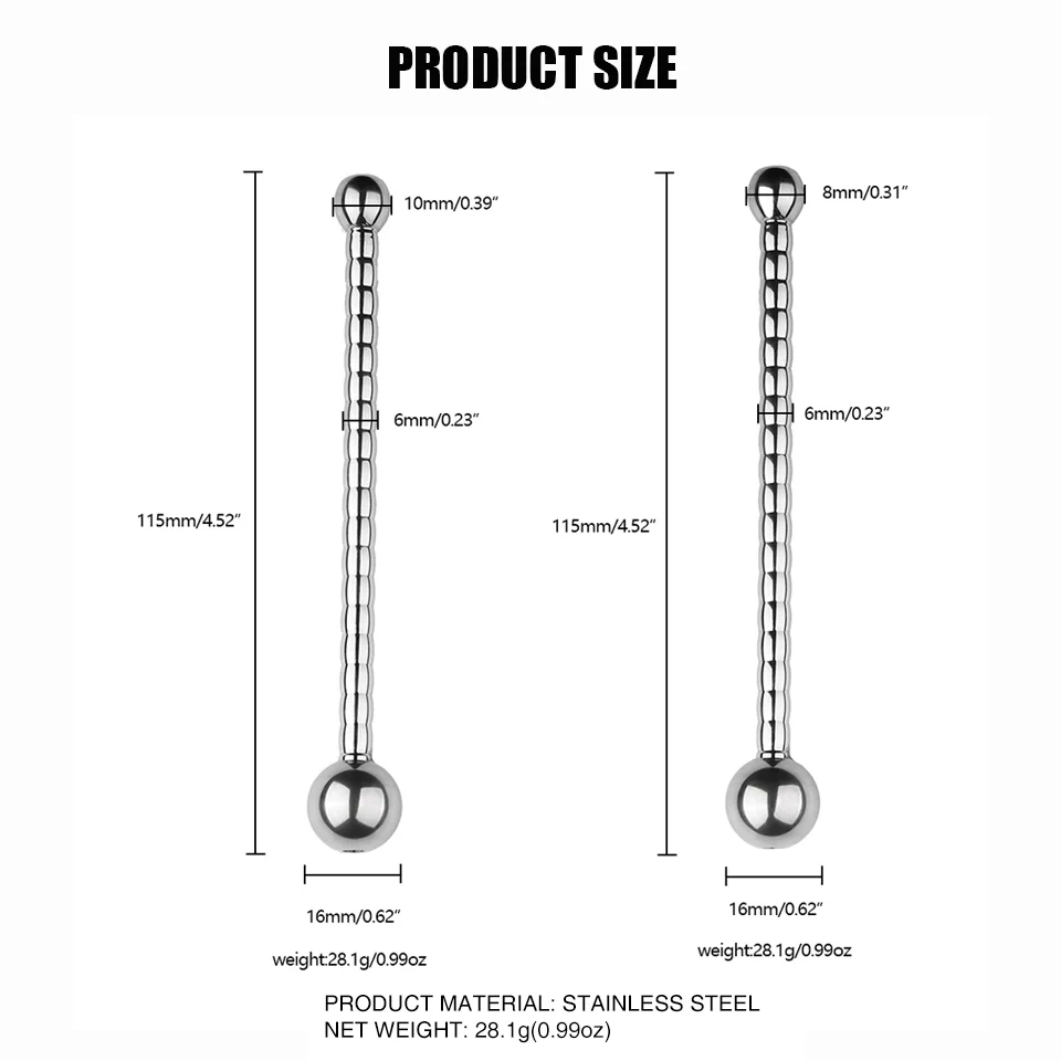Stainless Steel Urethral Dilator with Round Head Penis Toys for Adult Sex Two Sizes Man Sex Toys