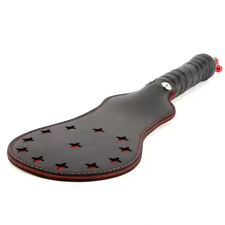 Small Red Star and Black Elliptical Paddle BDSM Kit PU Leather Whips for Spanking Sex Toys for Adults Women and Men