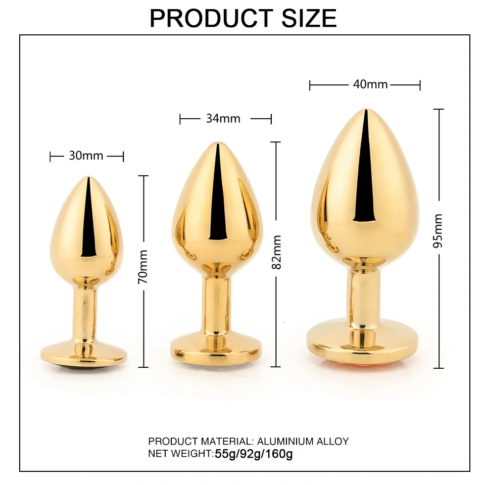 Golden Jewel Anal Plug Aluminum Alloy Sex Toy for Men and Women Used in Sex Games Butt Plug