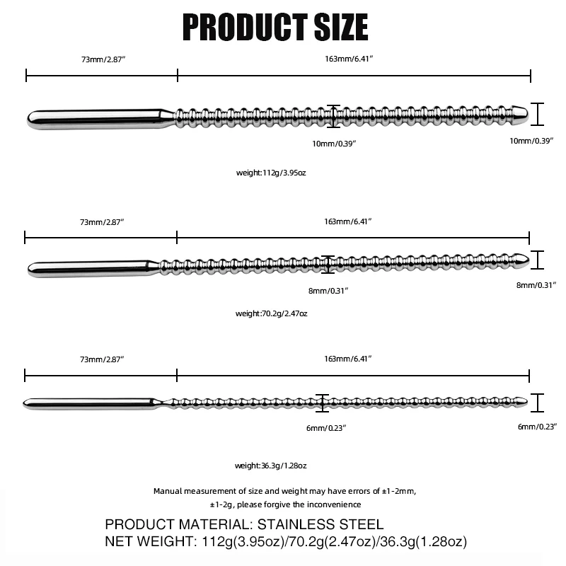 3 Size Long Sounding Urethral Stainless Steel Pain BDSM Penis Plug Sex Toys for Men Bondage Gear by Penis Toys