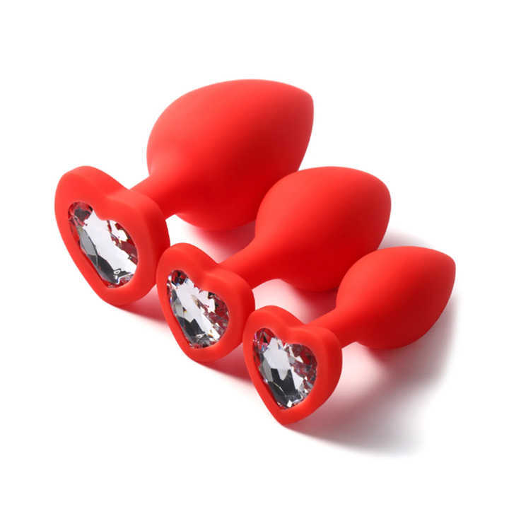 FBA-014 Red Silicone Transparent Jewel Butt Plug S M L Anal Plug Set Amazon Fulfilled Sex Toys for Women
