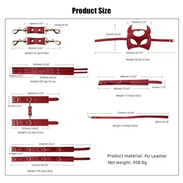 PU Leather Bondage Gear BDSM Set Adult Juguetes Sexuales