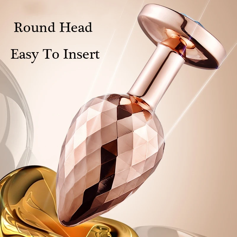 Rose Gold Color Diamond Facets Stainless Steel Sex Toy Anal Plug Set with Vibrator and Lubricant for Women Men Couples